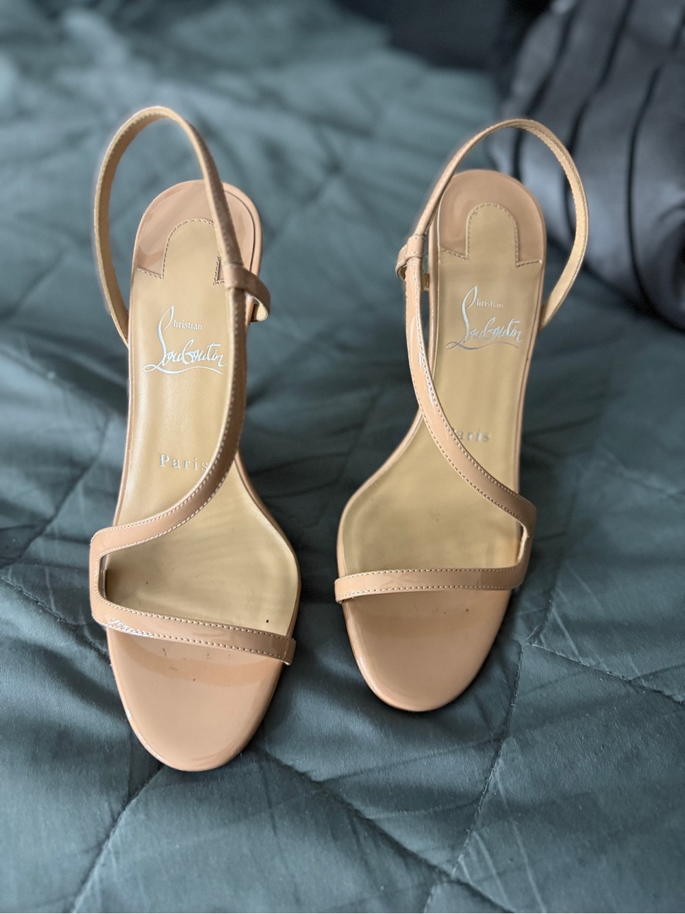 Christian Louboutin Rosa Z 100 Patent Leather Sandals Blush Nude 36.5 Worn Once